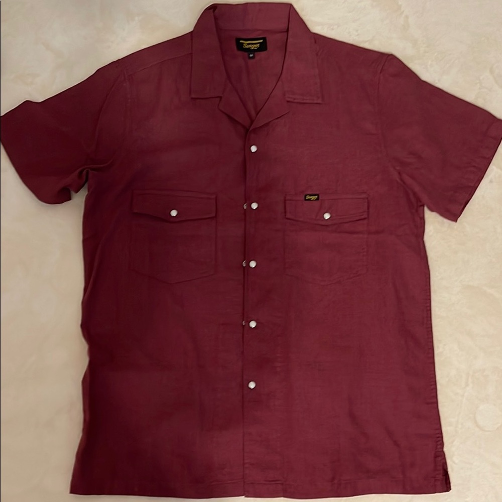 Seager Burgandy Casual Button Down Shirt with Camp Collar